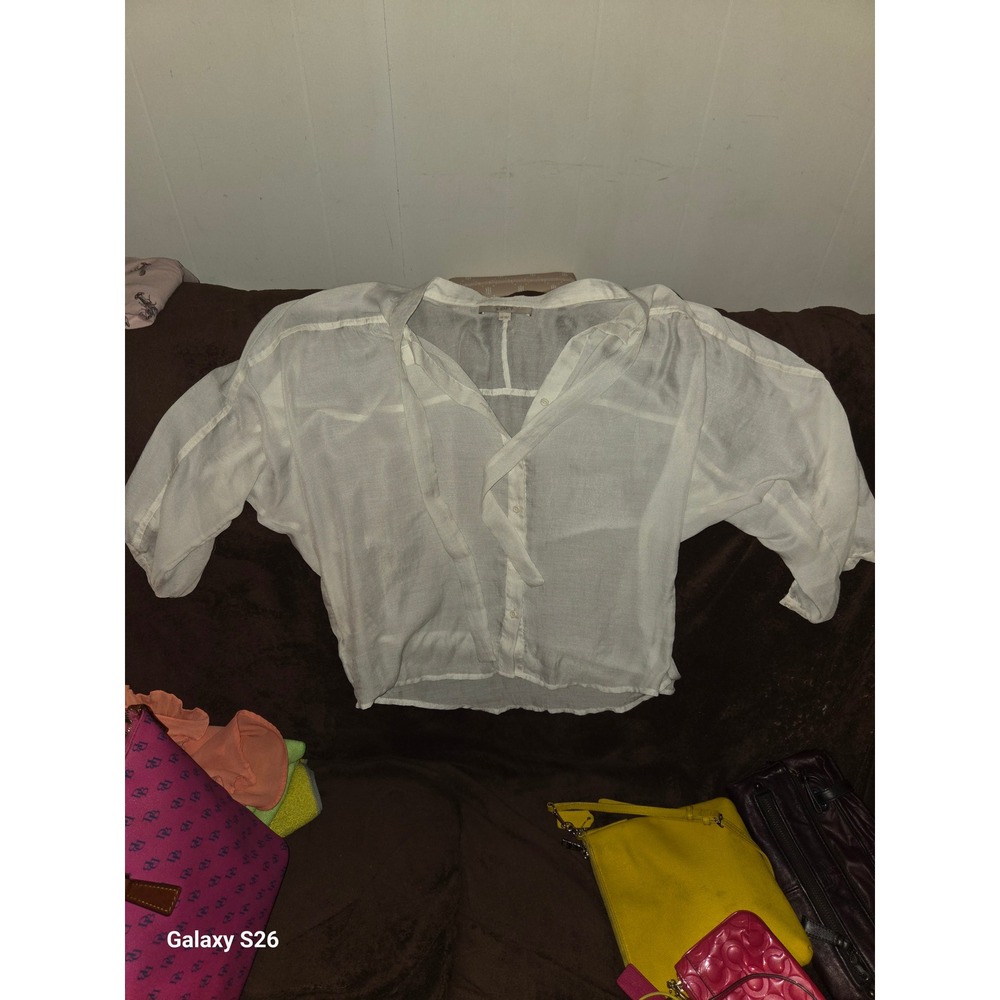 B1. LOFT Womens White Button Up Blouse 3/4 Sleeve Relaxed Fit Top XS